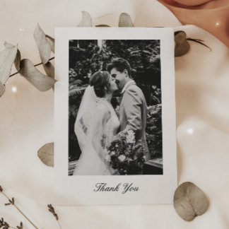 Tarjeta De Agradecimiento Classic Minimalistic Script Wedding Photo