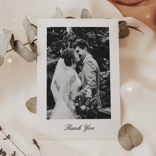 Tarjeta De Agradecimiento Classic Minimalistic Script Wedding Photo (Subido por el creador)