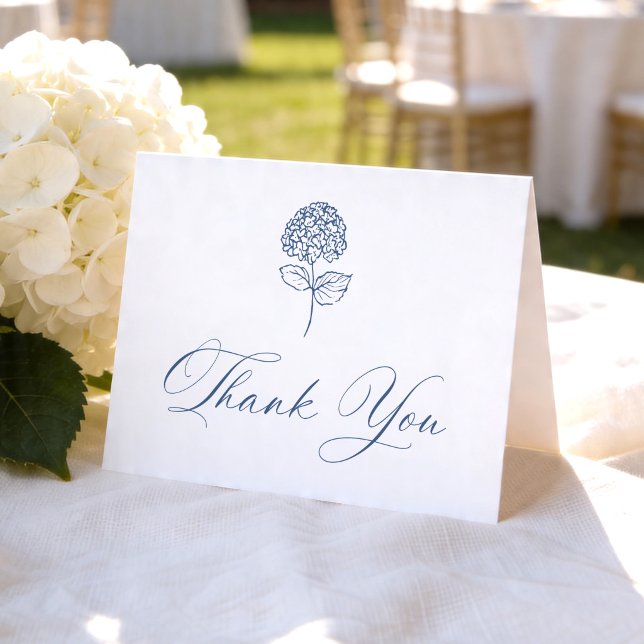 Tarjeta De Agradecimiento Classic Navy Hydrangea Photo Wedding (Subido por el creador)