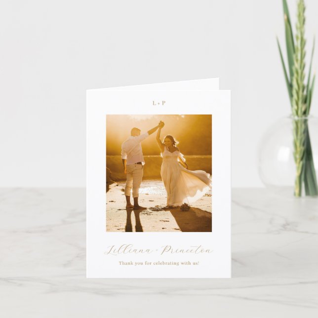 Tarjeta De Agradecimiento Classic Neutral Monogram Elegant Wedding (Anverso)