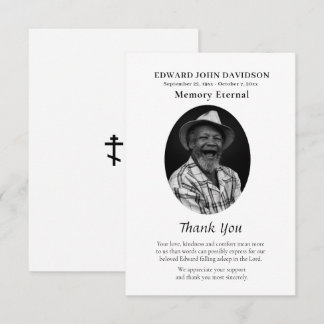 Tarjeta De Agradecimiento Classic Photo Orthodox Christian Memorial