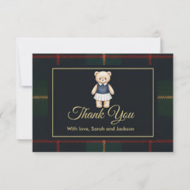 Tarjeta De Agradecimiento Classic Polo Teddy Bear Preppy Plaid Baby Shower 