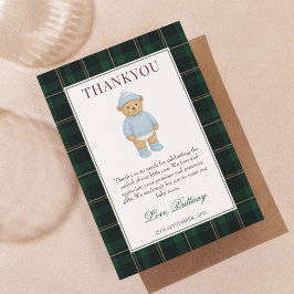 Tarjeta De Agradecimiento Classic Preppy Bear Designer Plaid Baby Shower