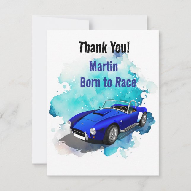 Tarjeta De Agradecimiento Classic Retro Blue Sports Car Birday Adventure H (Anverso)