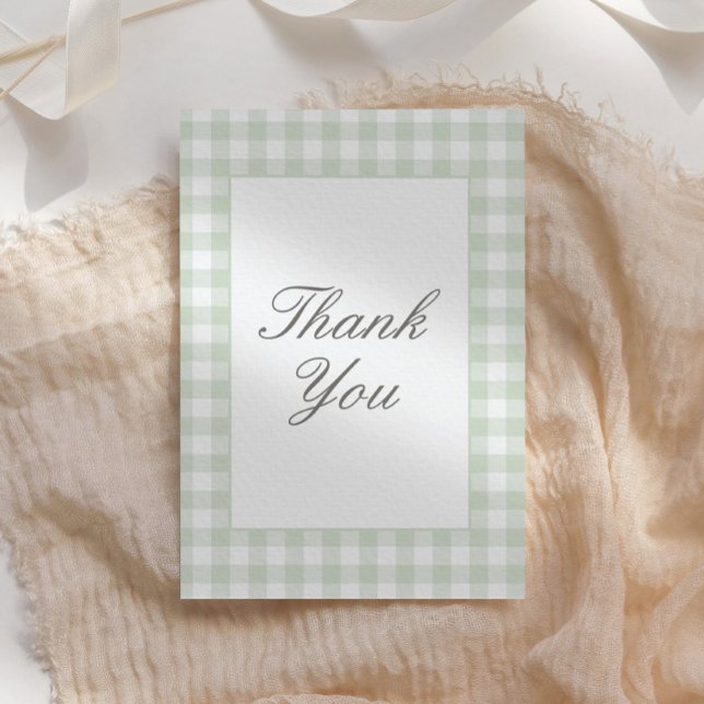 Tarjeta De Agradecimiento Classic Sage Gingham Boy Baby Shower (Subido por el creador)