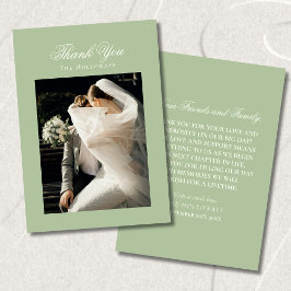 Tarjeta De Agradecimiento Classic Sage Green Wedding Photo Thank You Card