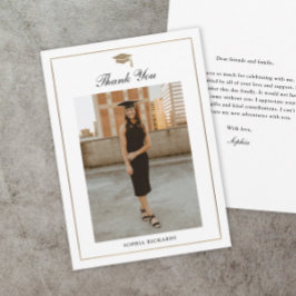 Tarjeta De Agradecimiento Classic Script Black and White Graduation Photo