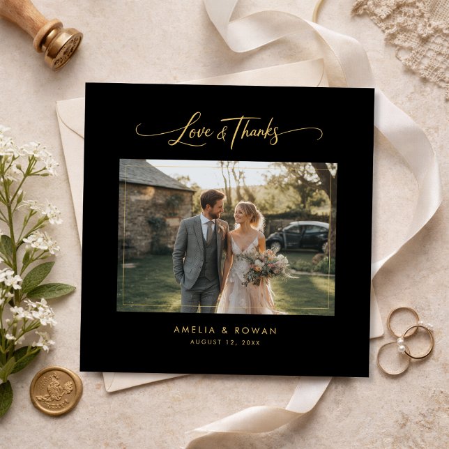 Tarjeta De Agradecimiento Classic Script Formal Wedding Photo Square (Subido por el creador)