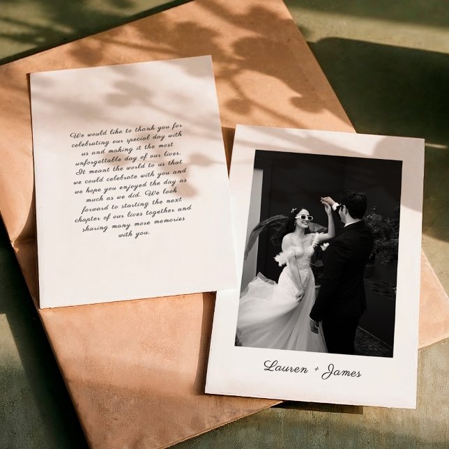 Tarjeta De Agradecimiento Classic Script Wedding Photo Thank You Card (Subido por el creador)