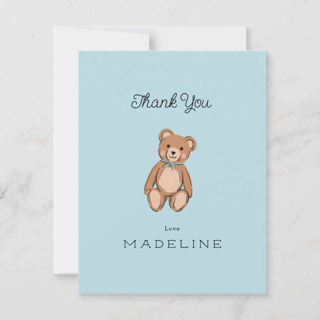 Tarjeta De Agradecimiento Classic Teddy Bear Blue Baby Shower (Anverso)