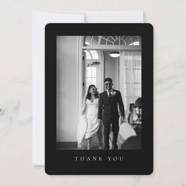 Tarjeta De Agradecimiento Classic Wedding Photo Black Rounded Thank You Card (Anverso)