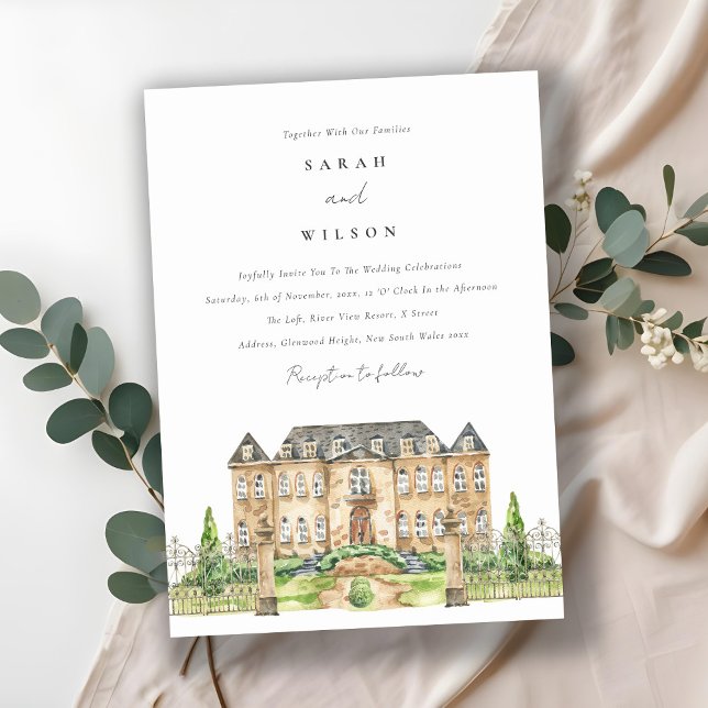 Tarjeta De Agradecimiento Classy Garden Chateau Watercolor Wedding Invite (Subido por el creador)