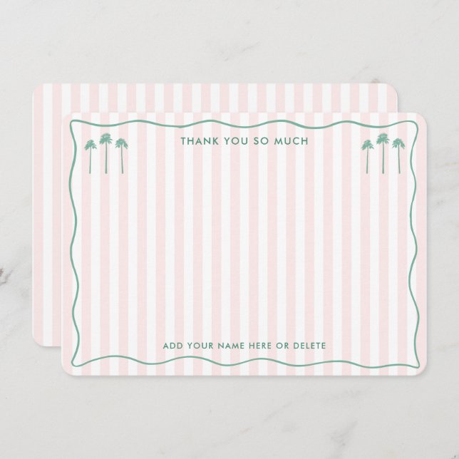 Tarjeta De Agradecimiento Classy Palm Springs Pink Green Bridal Shower (Anverso / Reverso)