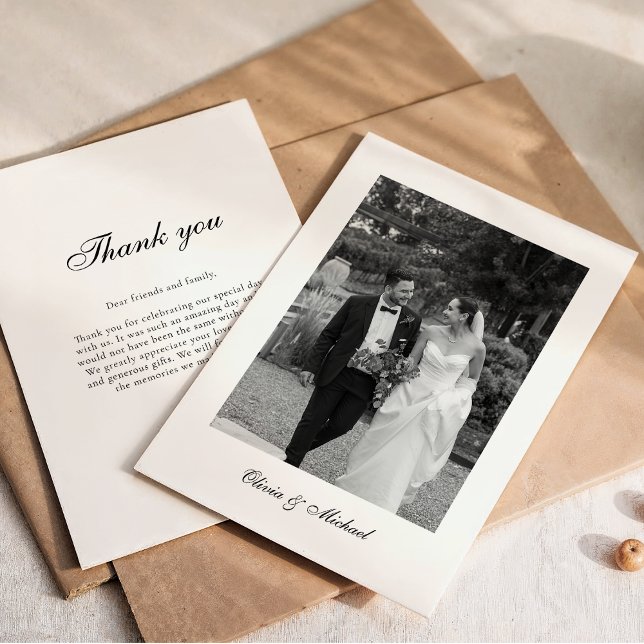 Tarjeta De Agradecimiento Classy Script Photo Wedding Thank You (Subido por el creador)