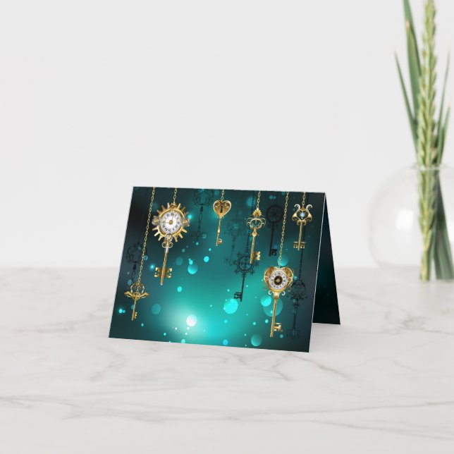 Tarjeta De Agradecimiento Claves de esqueleto antiguas sobre fondo verde (Anverso)