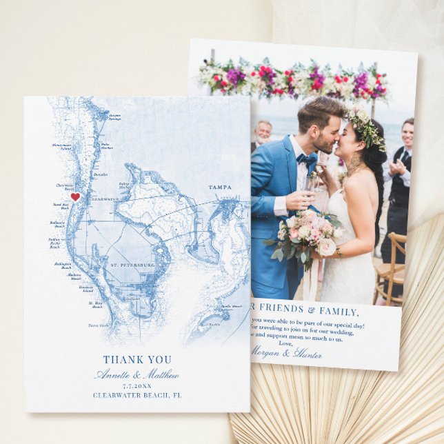 Tarjeta De Agradecimiento Clearwater Beach Florida Boda Flat (These Clearwater Beach Thank You cards are perfect for your Tampa Bay destination wedding)