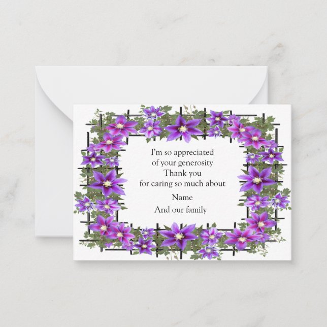 Tarjeta de agradecimiento Clematis Purple Flower (Anverso)