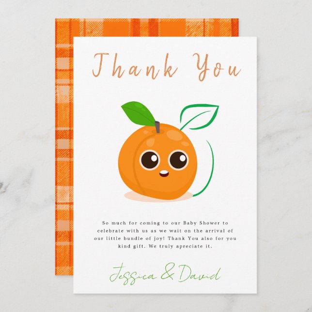 Tarjeta De Agradecimiento Clementine Naranja Fruit Baby Shower (Anverso / Reverso)