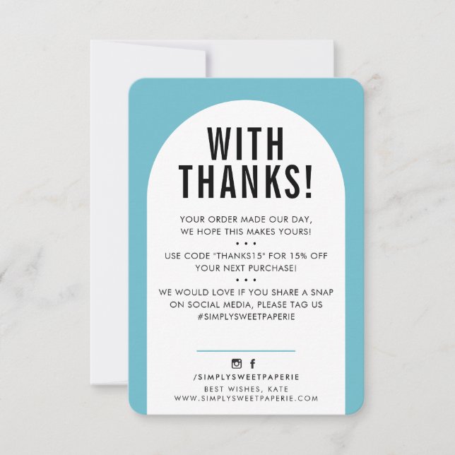 Tarjeta De Agradecimiento CLIENTE GRACIAS AL azul turquesa del arco moderno (Anverso)