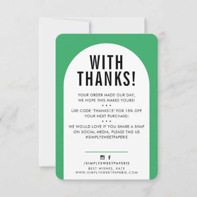 Tarjeta De Agradecimiento CLIENTE GRACIAS AL negro verde arco moderno (Anverso)