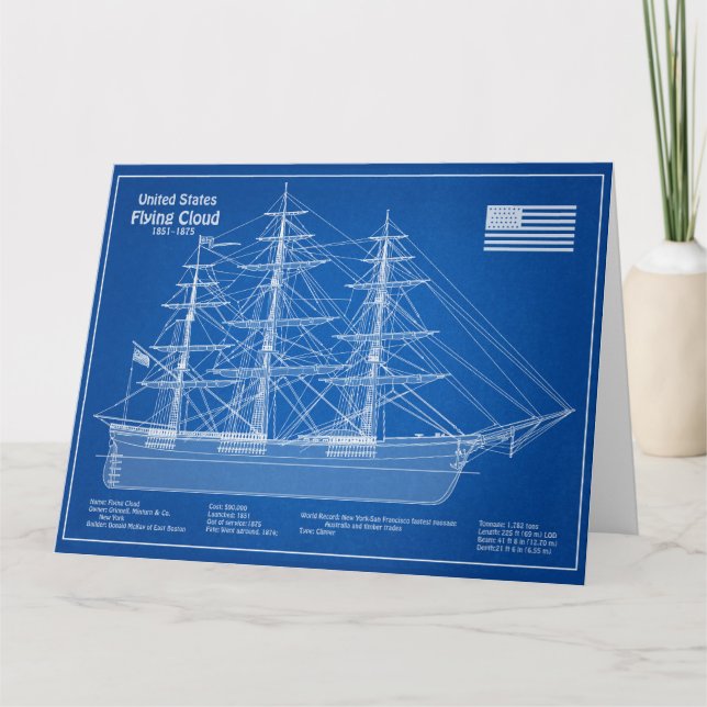 Tarjeta De Agradecimiento Clipper Ship Flying Cloud - Blueprint ABD (Anverso)