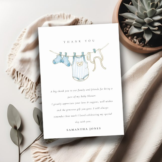 Tarjeta De Agradecimiento Clothesline Cuate Baby Blue Boy Baby Shower (Subido por el creador)