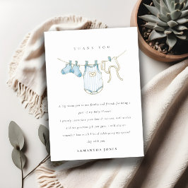Tarjeta De Agradecimiento Clothesline Cuate Baby Blue Boy Baby Shower