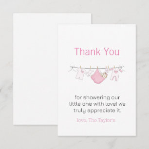Tarjeta De Agradecimiento Clothesline Cute Chica Baby Shower Gracias