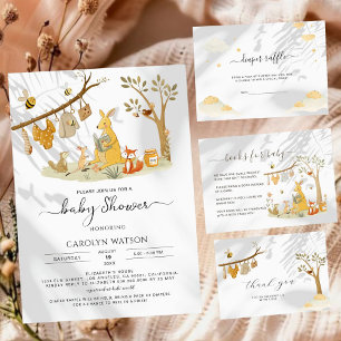 Tarjeta De Agradecimiento Clothesline Forest Watercolor Baby Shower