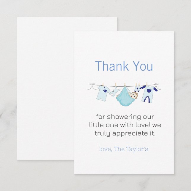 Tarjeta De Agradecimiento Clothesline Laundry Boy Baby Shower (Anverso / Reverso)