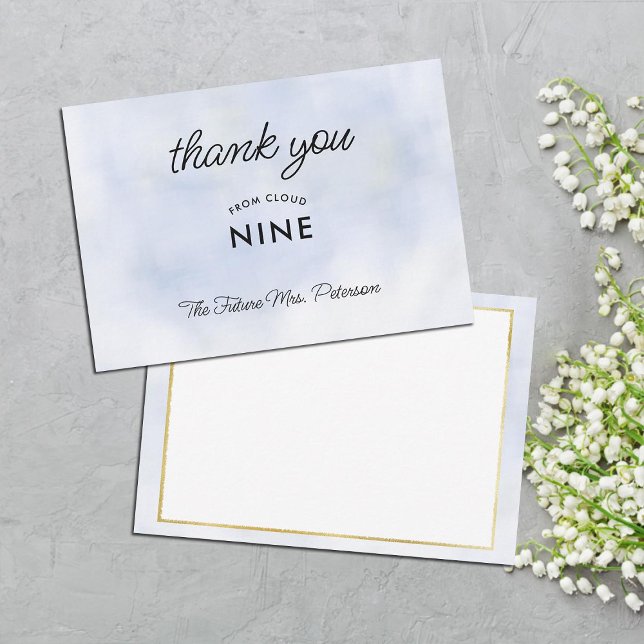 Tarjeta De Agradecimiento Cloud 9 Pastel Blue Elegant Blank Bridal Shower (cloud 9 bridal shower thank you hand written message card modern elegant pastel blue calligraphy)