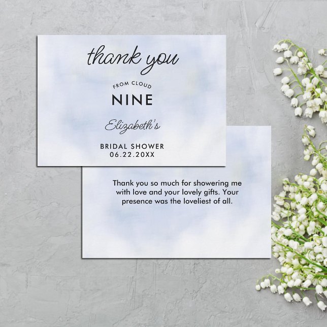 Tarjeta De Agradecimiento Cloud 9 Pastel Blue Elegassy Bridal Shower (cloud 9 bridal shower thank you card elegant modern pastel blue simple minimalist calligraphy clouds)