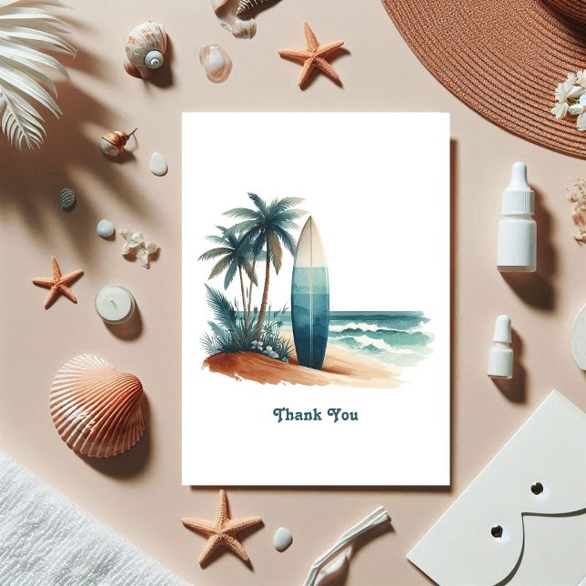 Tarjeta De Agradecimiento Club de Playa Retro Tabla de Surf Costera (Retro Beach Club Surfboard Coastal Thank You Card)