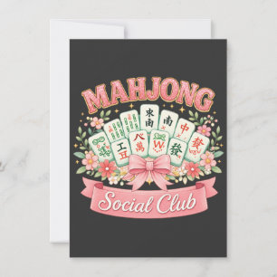Tarjeta De Agradecimiento Club Social de Mahjong Lazo Floral Rosa