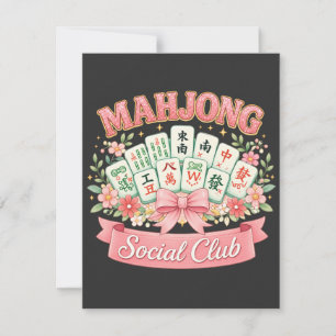 Tarjeta De Agradecimiento Club Social de Mahjong Lazo Floral Rosa