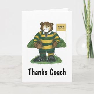 Tarjeta De Agradecimiento Coach Thank You Card, Rugby Bear in Green y Gold