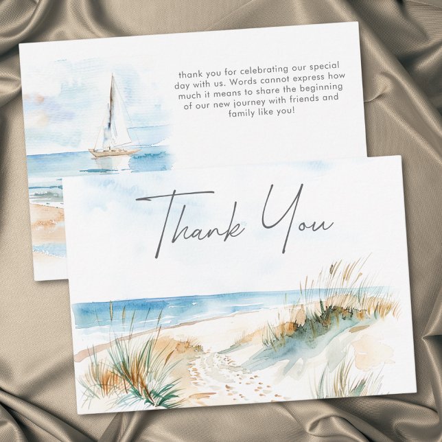 Tarjeta De Agradecimiento Coastal Beach Modern Watercolor Wedding (Coastal Beach Modern Watercolor Wedding Thank You Card)