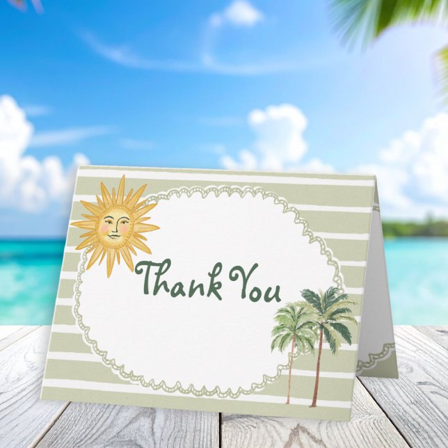 Tarjeta De Agradecimiento Coastal Chic Sun Palm Tree Wedding (Subido por el creador)