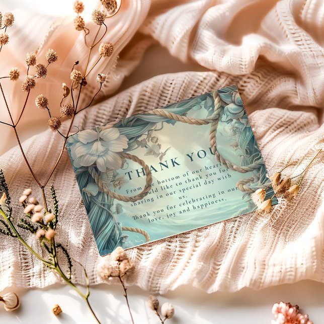 Tarjeta De Agradecimiento Coastal Rope Botanical Ocean Wedding (Subido por el creador)