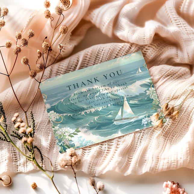 Tarjeta De Agradecimiento Coastal Sailboat Ocean Wedding (Subido por el creador)