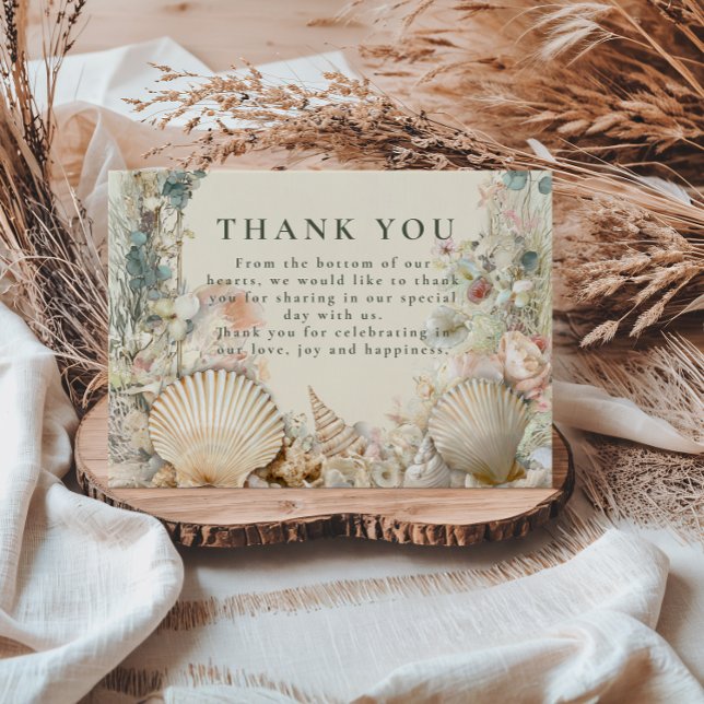 Tarjeta De Agradecimiento Coastal Seashell Botanical Wedding (Subido por el creador)