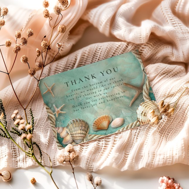 Tarjeta De Agradecimiento Coastal Seashell Botanical Wedding (Subido por el creador)
