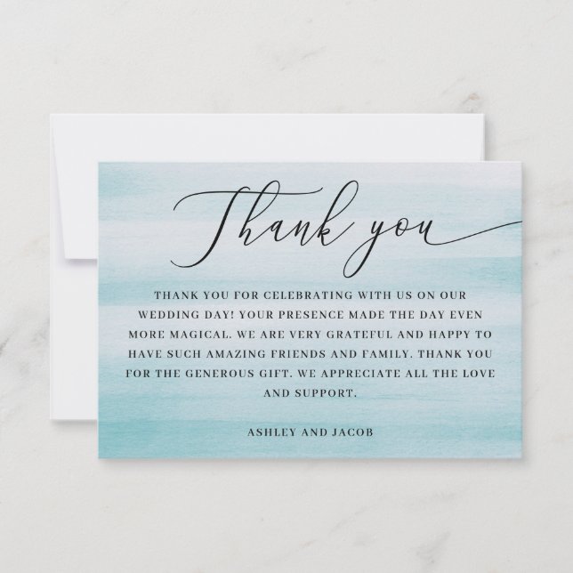 Tarjeta De Agradecimiento Coastal Wedding | Elegant Script Nautical Blue (Anverso)