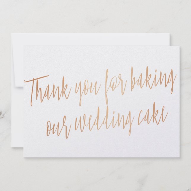 Tarjeta De Agradecimiento Cobre "Gracias por hornear nuestro pastel boda" (Anverso)