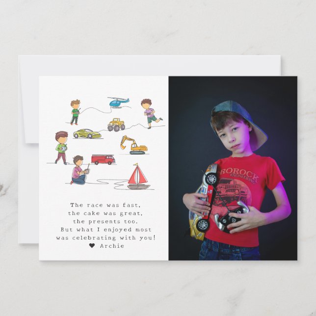 Tarjeta De Agradecimiento Coche con control remoto para cualquier edad, moto (Anverso)