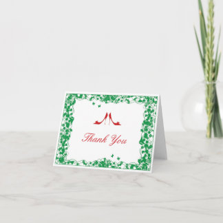 Tarjeta De Agradecimiento Coche de boda Zapato Rojo Flor Verde Agradecimient