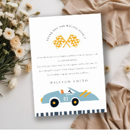 Tarjeta De Agradecimiento Coche de Carreras Azul Elegante y Divertido Cumple