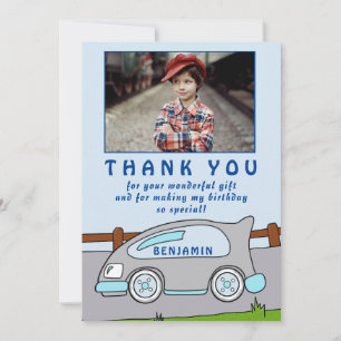 Tarjeta De Agradecimiento Coche de Carreras Lindo Cumpleaños Azul Gracias Fo