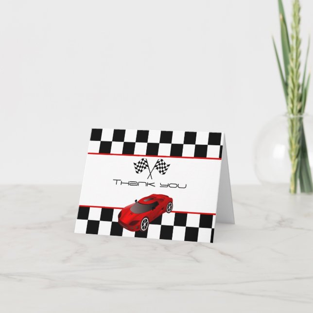 Tarjeta De Agradecimiento Coche de Carreras Rojo | Fiesta de Cumpleaños para (Anverso)