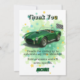 Tarjeta De Agradecimiento Coche de Carreras verde de fiesta de cumpleaños de